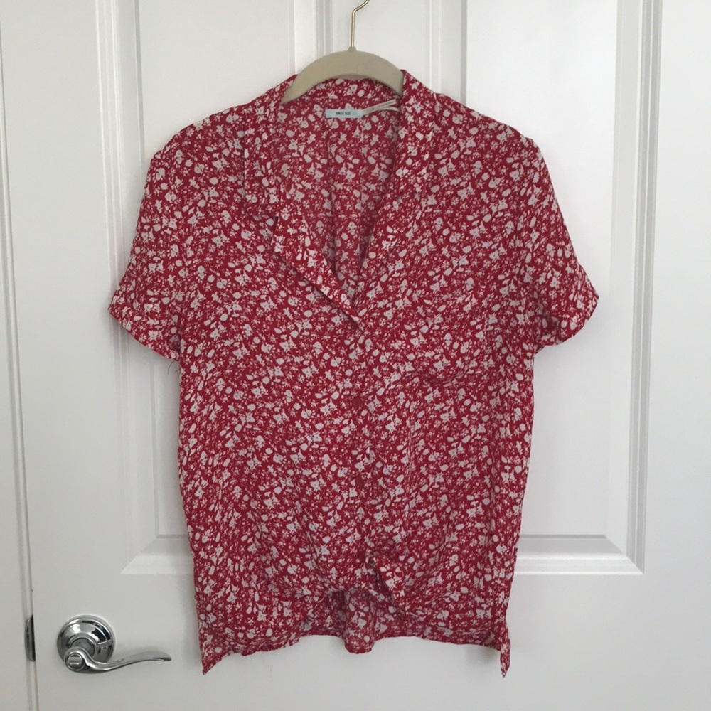 Button down knot-front blouse